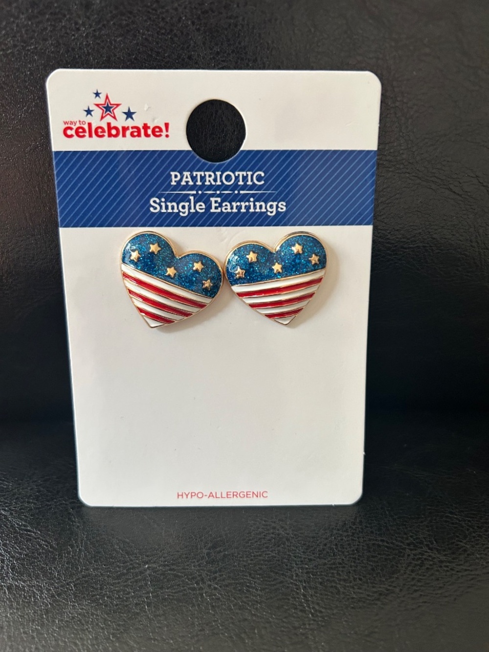 Americana Patriotic Heart Stud Earrings NWT